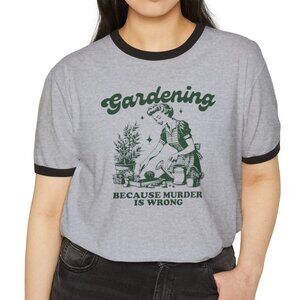 Gardening Because Murder is Wrong- Vintage Design Unisex Cotton Ringer Tee